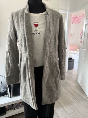 Zara Gray Open-Front Long Knit Cardigan Coat
